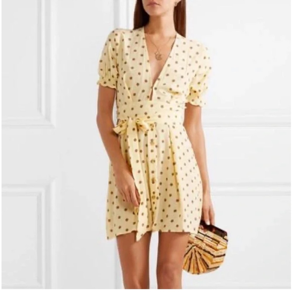 Faithfull the brand Yellow Polka Dot Wrap Dress